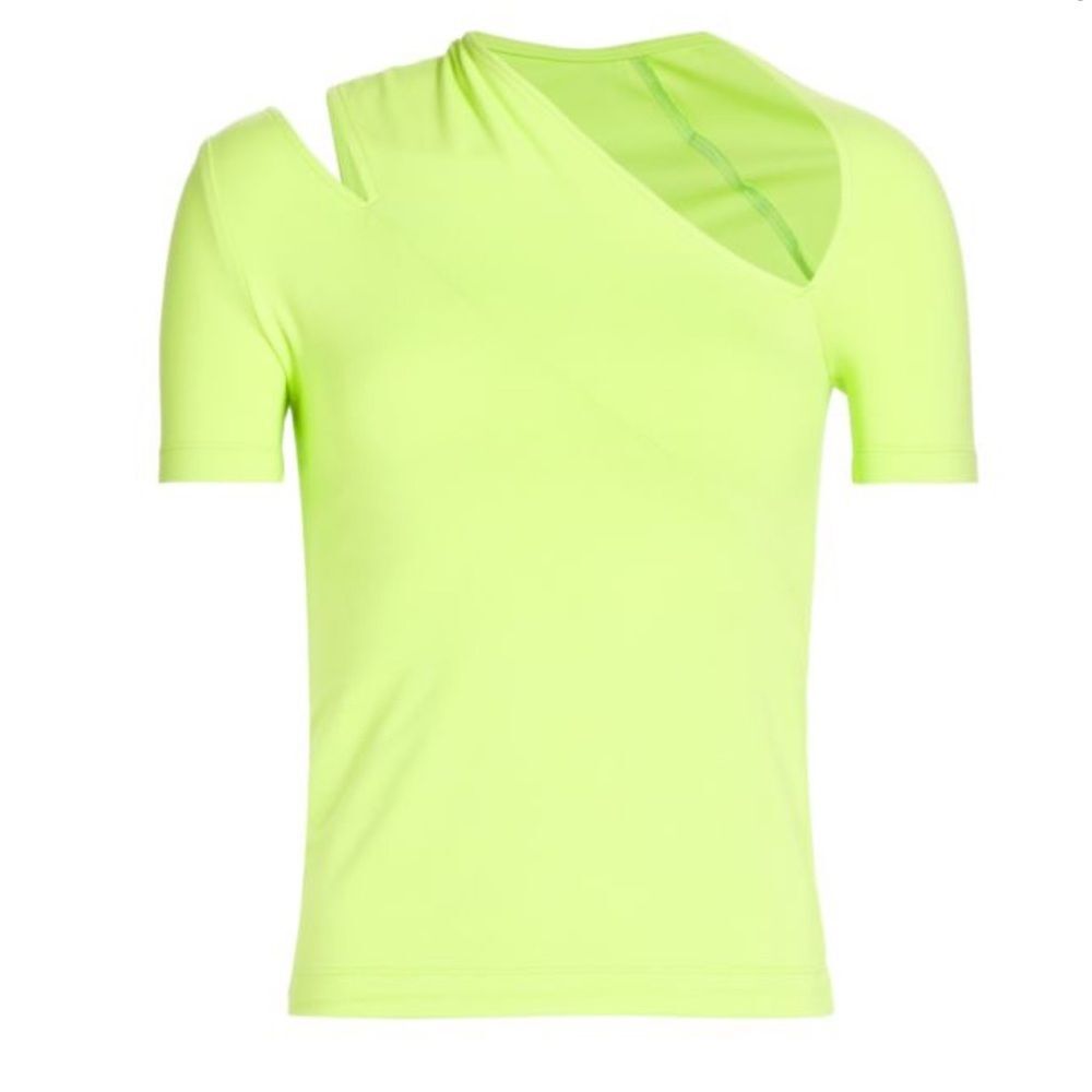 Helmut Lang Slash Short Sleeve Cutout Top Neon lime Green  Womens medium EUC!